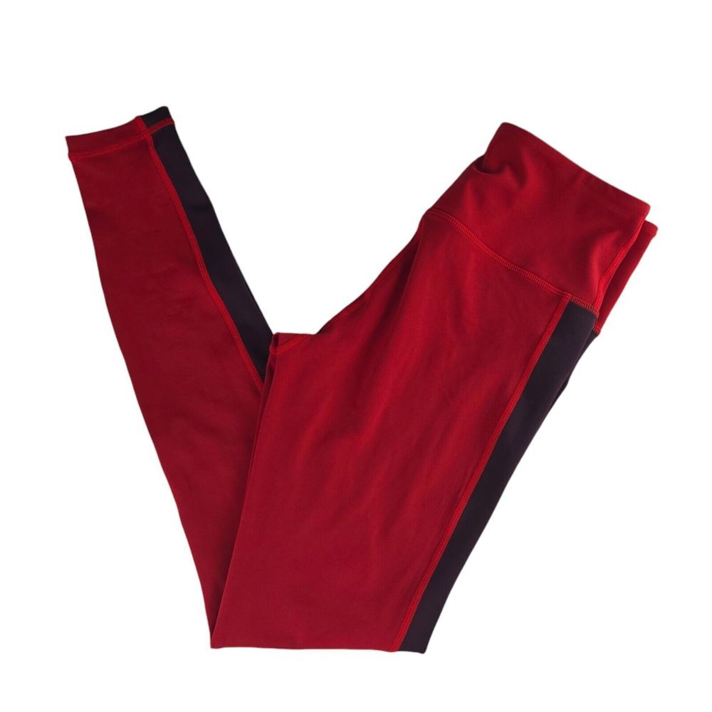 Zyia Active Womens 6-8 Red Contrast Stripe High Rise Compression Leggings